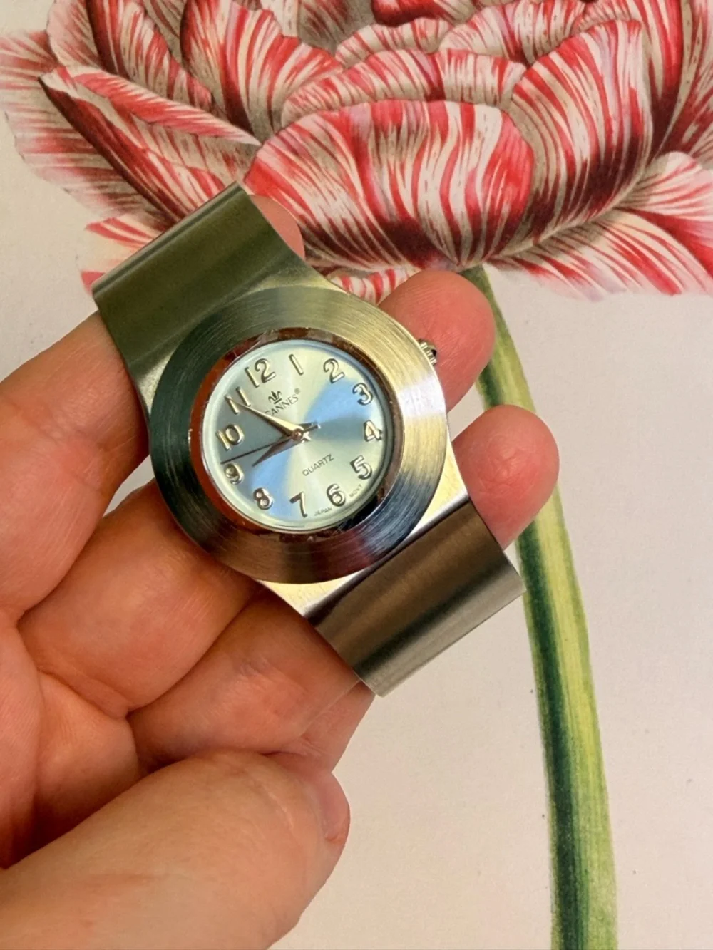 Minimalist Silver Analog Women's Watch with Light Blue Dial - Needs Battery